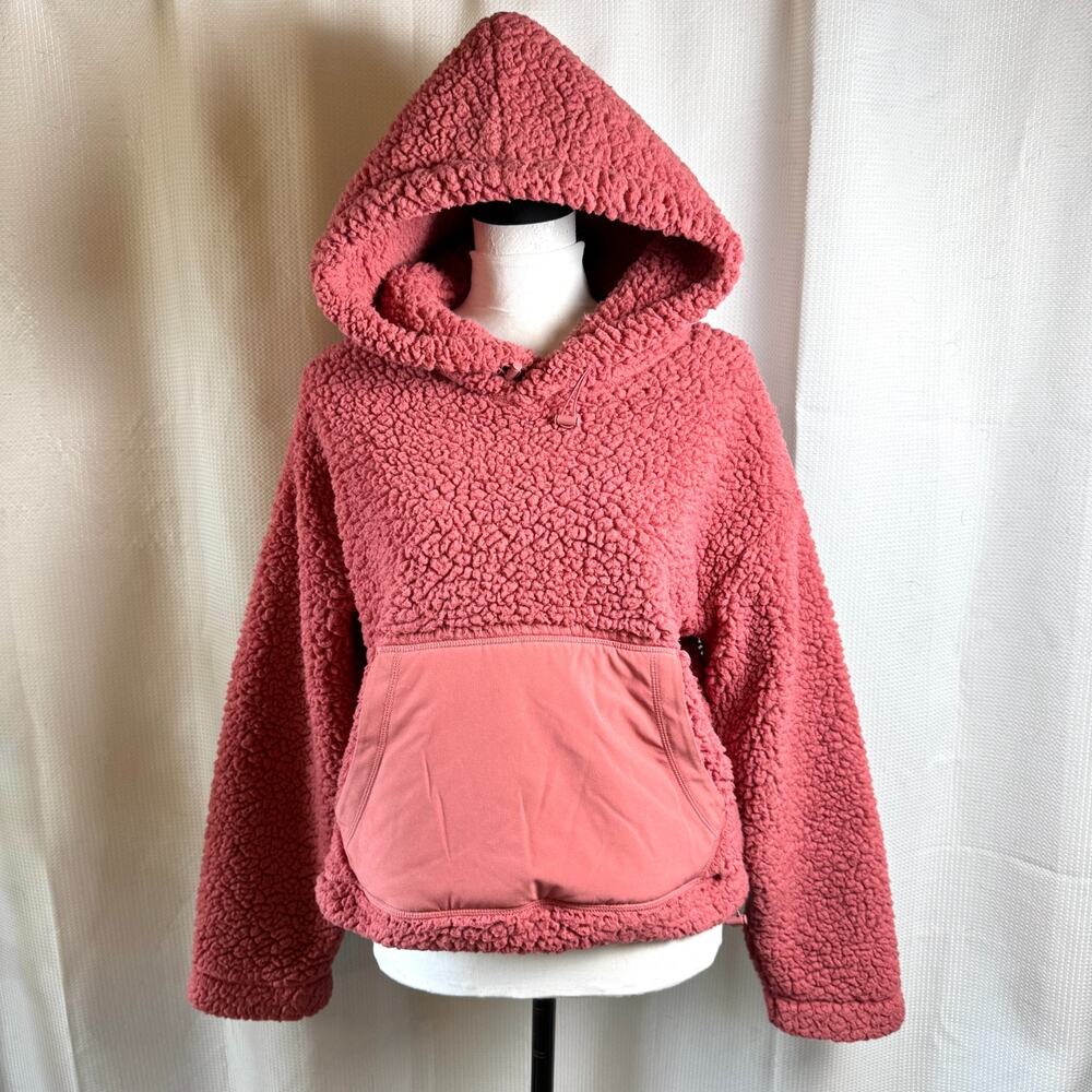 Zella Teddy Bear Fleece Hoodie Womens Sz S Cassie Faux Shearling Pink Pocket EUC